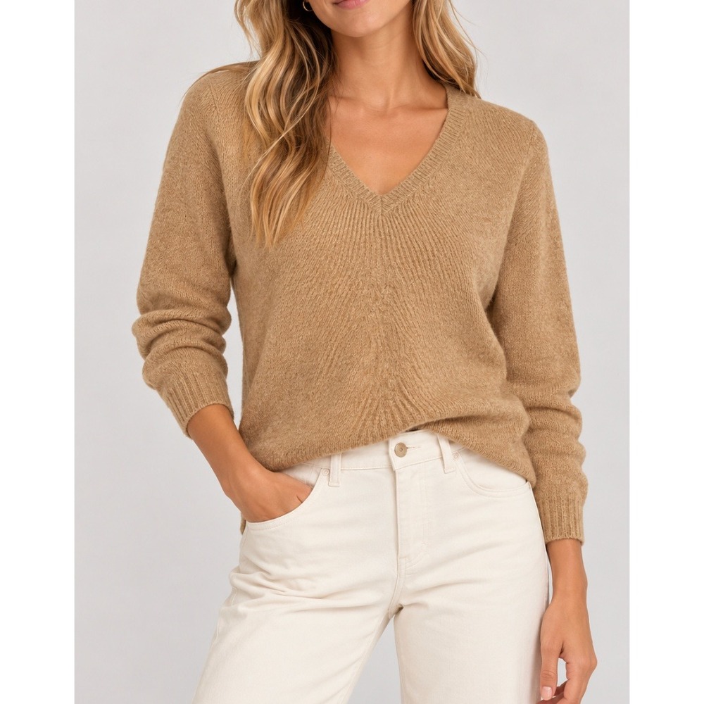 Charter Club 100% Cashmere V-Neck Sweater Camel Tan 2-Ply Womens Small Vtg